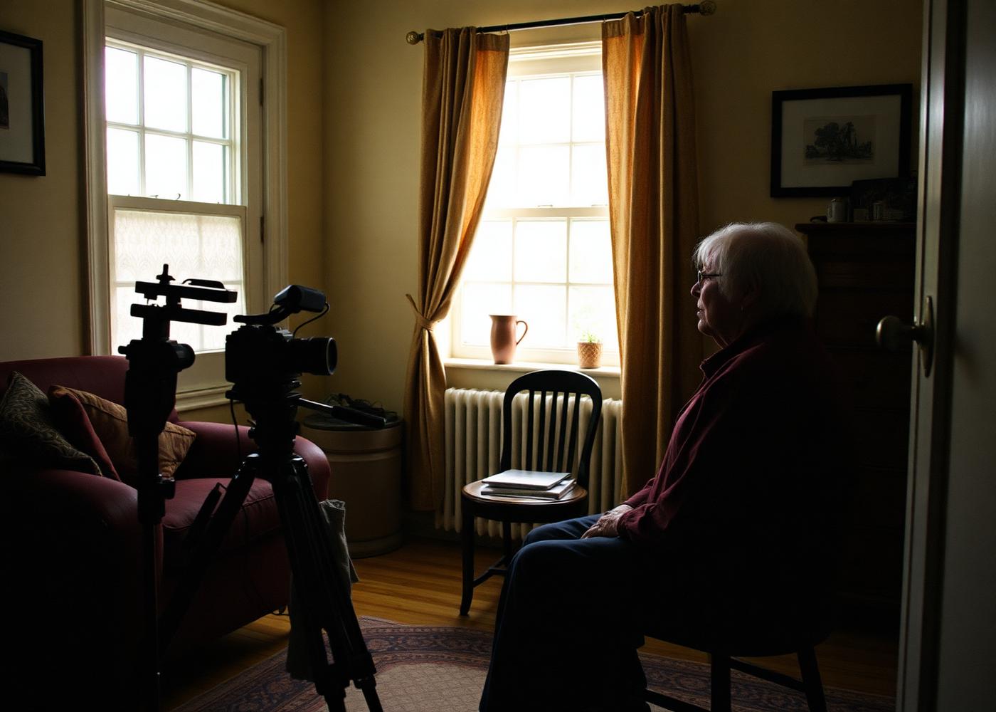 Documentary interview subject in warm interior light
